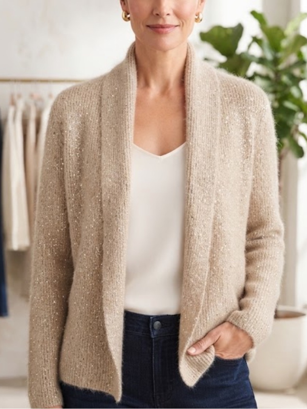 J Jill Mohair Blend Cardigan Sparkly Sweater